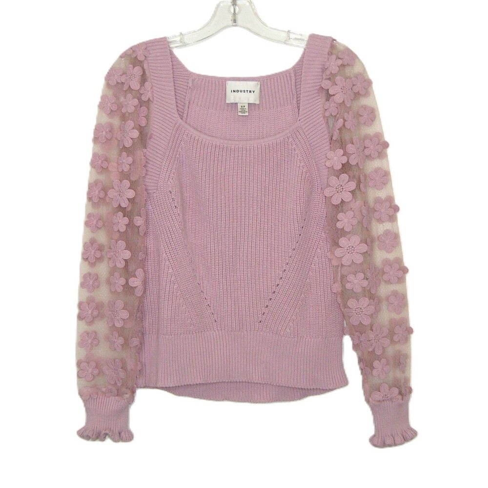 INDUSTRY Republic Mauve Floral Applique Square Neck Sweater